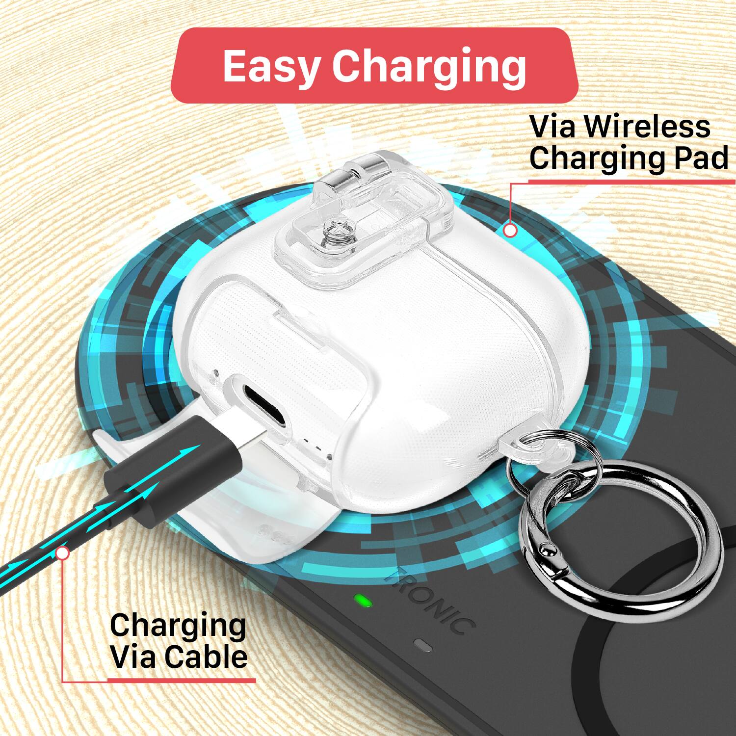 Easy Charging Via Wireless Charging Pad - Charging Via Cable