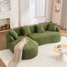 Anysun - L-Shape Chenille Sectional Sofa - Curved Chaise, Modular Boneless Design, 30D High-Density Foam, Sleeper for Living Room - Green