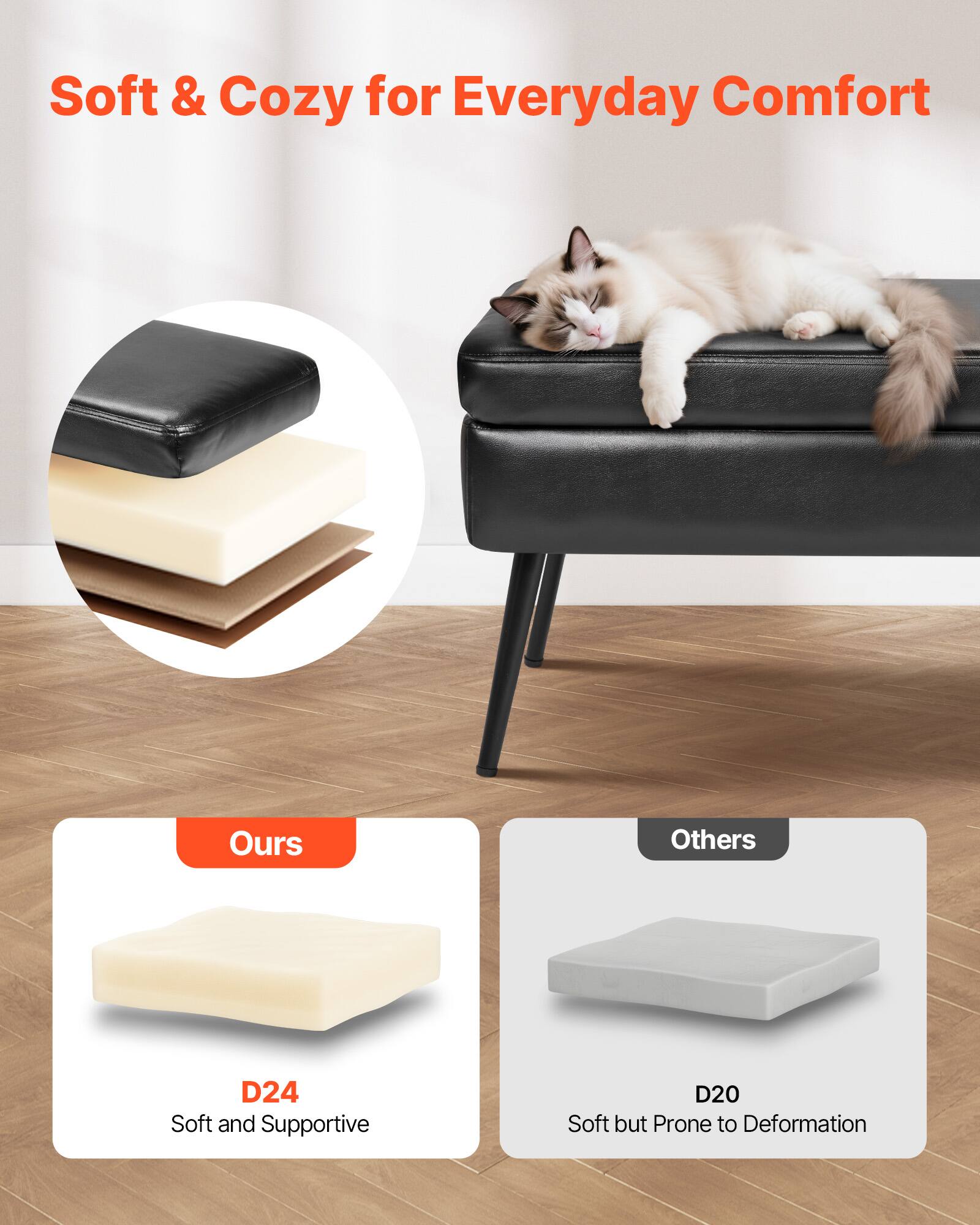 Soft & Cozy for Everyday Comfort

Ours
D24
Soft and Supportive

Others
D20
Soft but Prone to Deformation