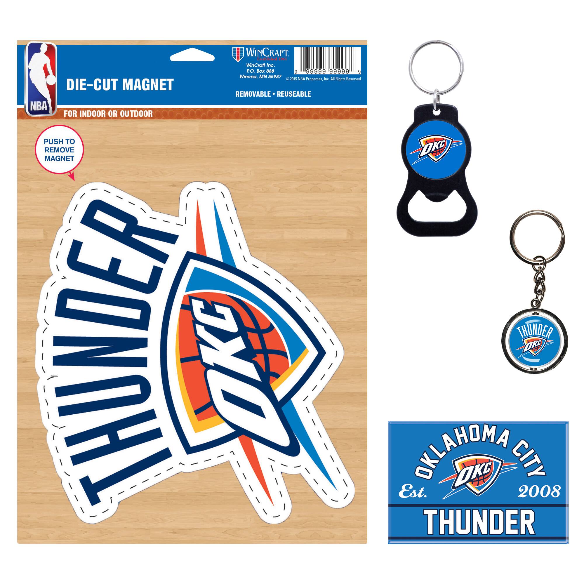WINCRAFT  
- WinCraft  
- Winona, MN 55987  
- PO Box 56978  
- Winona, MN 55987  
- www.wincraft.com  
- NBA Properties, Inc. All Rights Reserved  

DIE-CUT MAGNET  
FOR INDOOR OR OUTDOOR  
REMOVABLE • REUSABLE  

PUSH TO REMOVE MAGNET  

THUNDER  
OKC  

OKLAHOMA CITY  
Est. 2008  
THUNDER