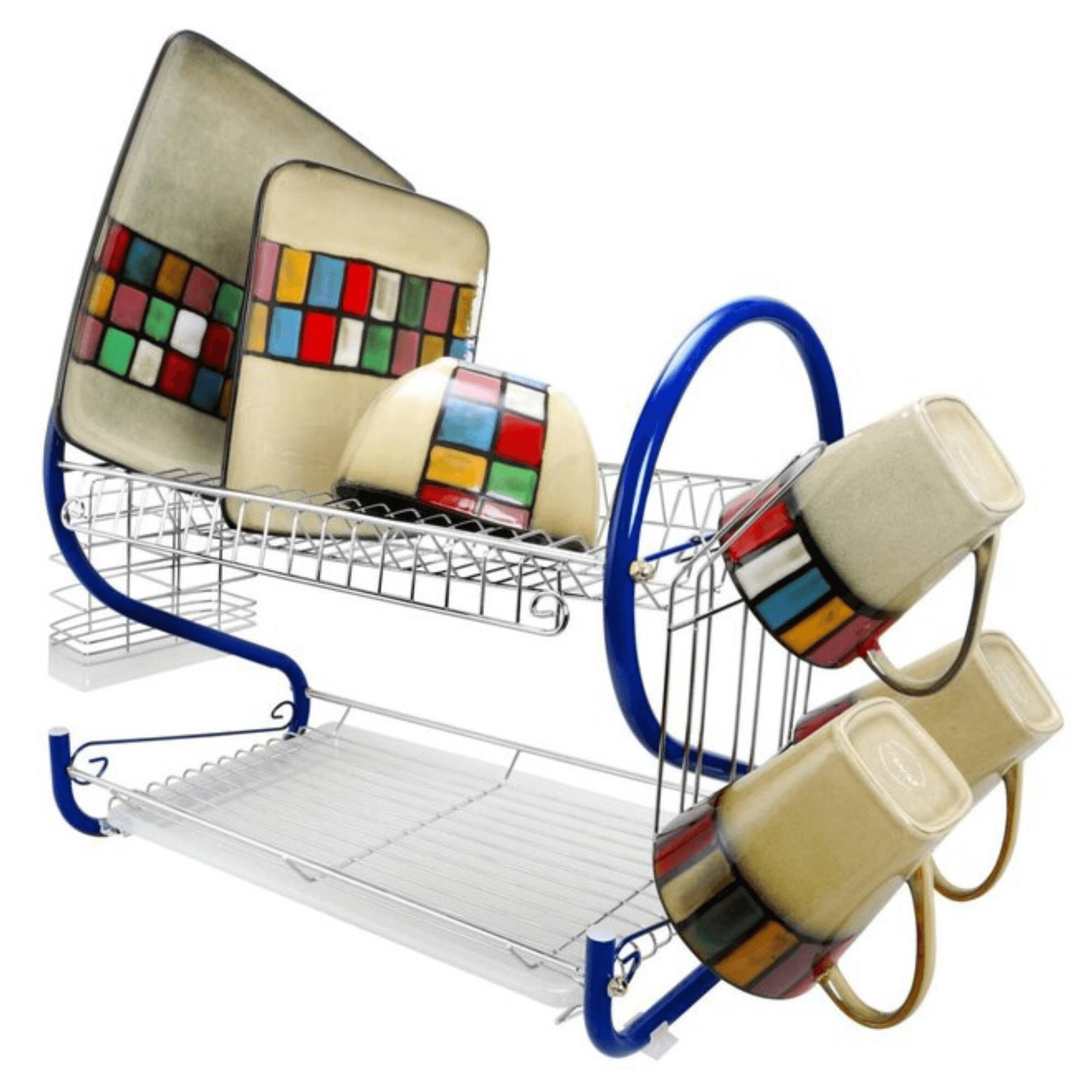 Angle. Better Chef - 22" 2-Level Colored-Chrome-Plated S-Shaped Dish Rack - Silver, Blue.