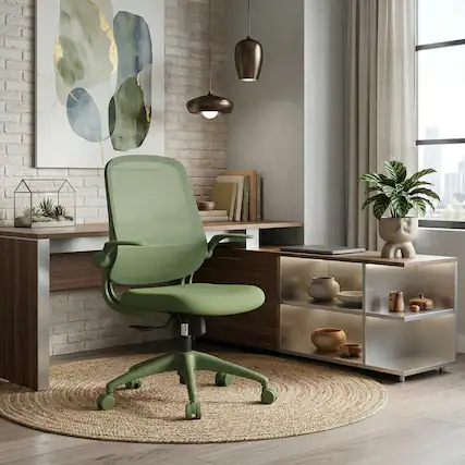 Front. Forest'nSky - Modern Ergonomic Office Chair – BIFMA Certified, 3D Flipping Arms, Fabric High-Back Executive Desk Chair, Green - Green.