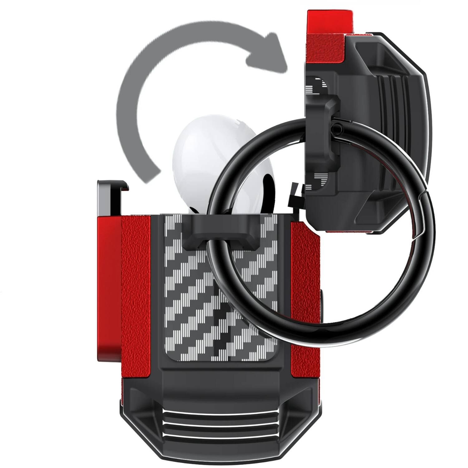 Back. Stock Preferred - Rugged Shockproof Case for AirPods Pro with Keychain & Secure Lock Red - Red.