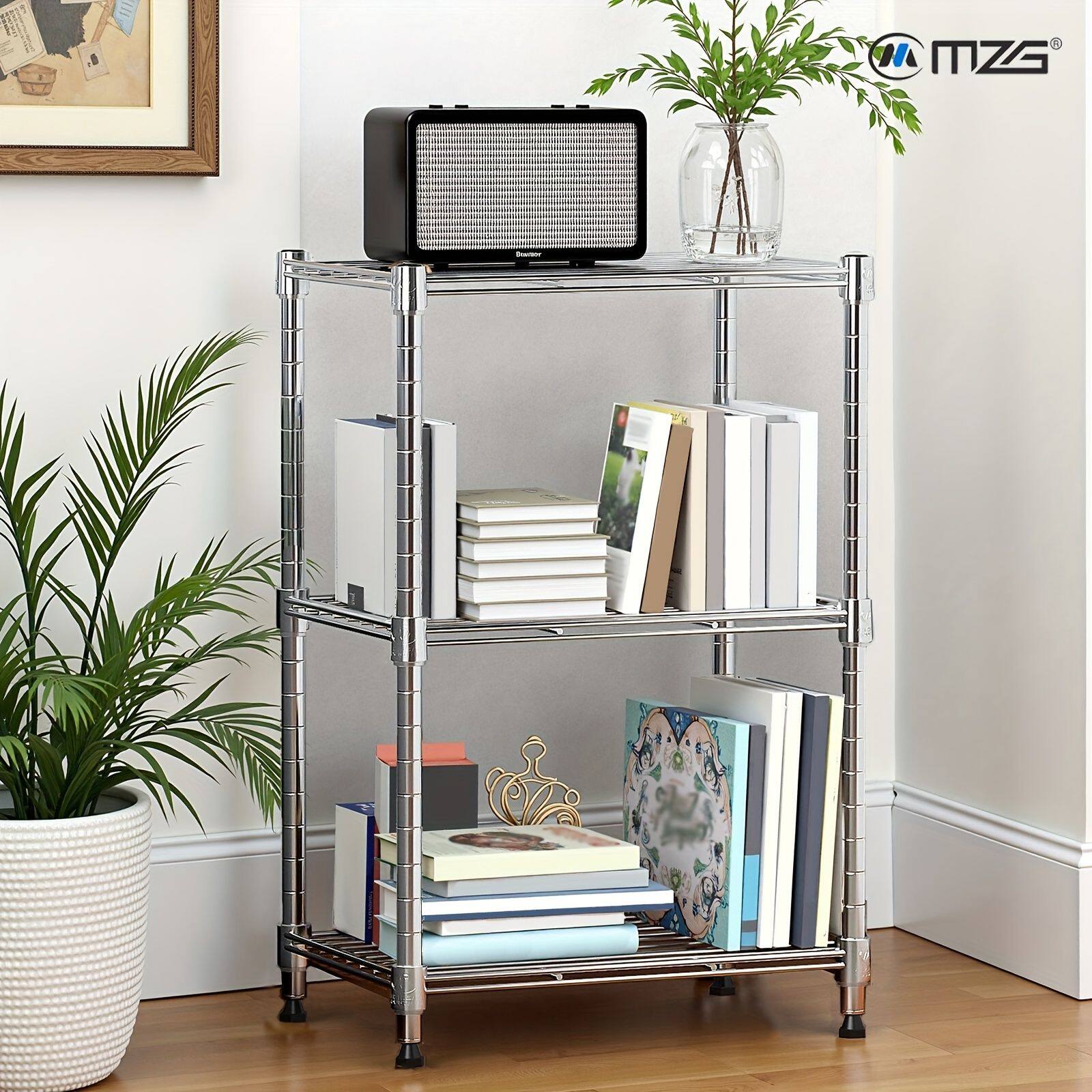 Angle. Mirfee - 3-Tier Wire Storage Shelving Unit, 450 LB Capacity Chrome Organizer Rack, 26.3" H Compact Shelf for Small Spaces - Chrome.
