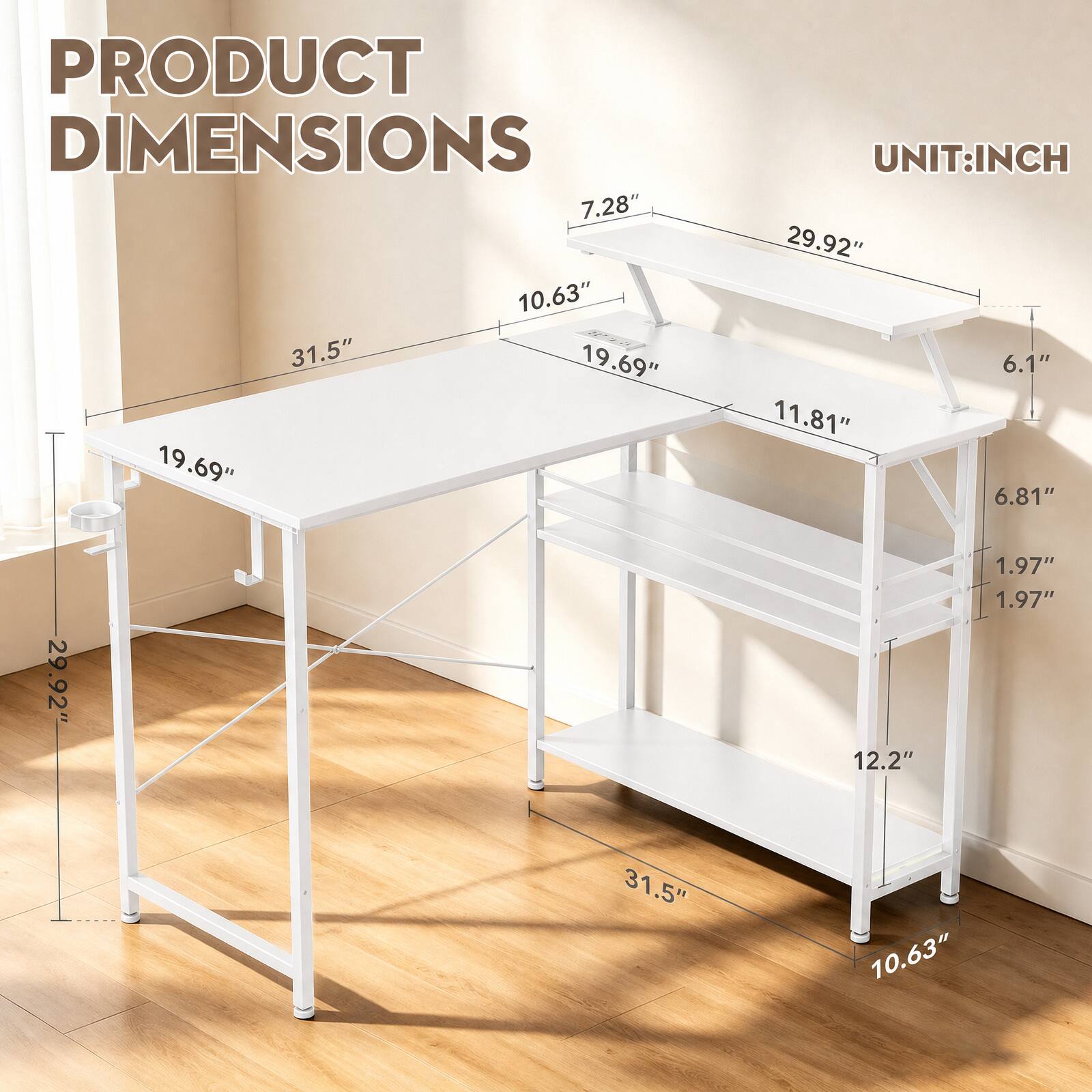 PRODUCT DIMENSIONS  
7.28" 10.63" 31.5" 19.69" 19.69"  
UNIT: INCH  
29.92" 6.1" 11.81" 6.81"  
29.92"  
12.2"  
1.97" 1.97"  
31.5"  
10.63"