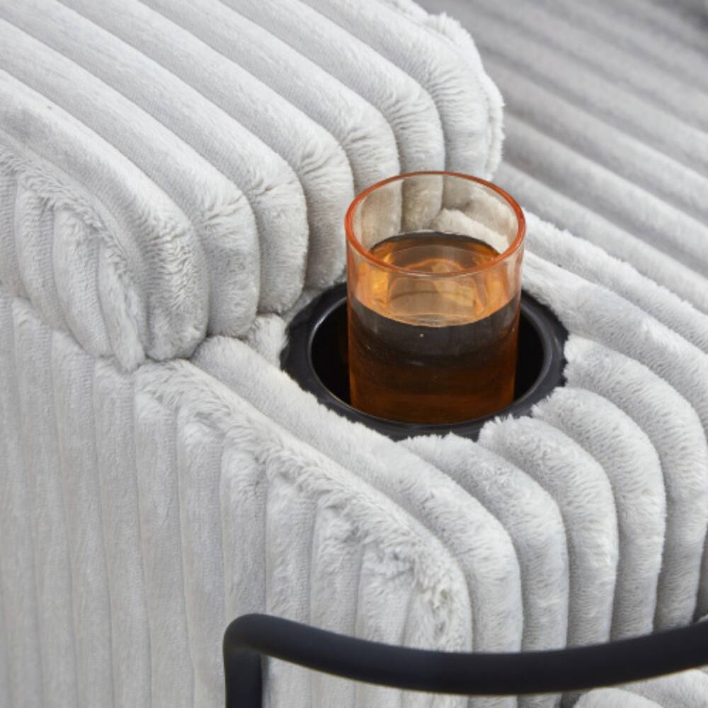 Alt View 2. LUCKY ONE - 75.5" Modern Chaise Lounge Sofa Loveseat w/ Adjustable Backrest Storage Cup Holders - LIGHT GREY.