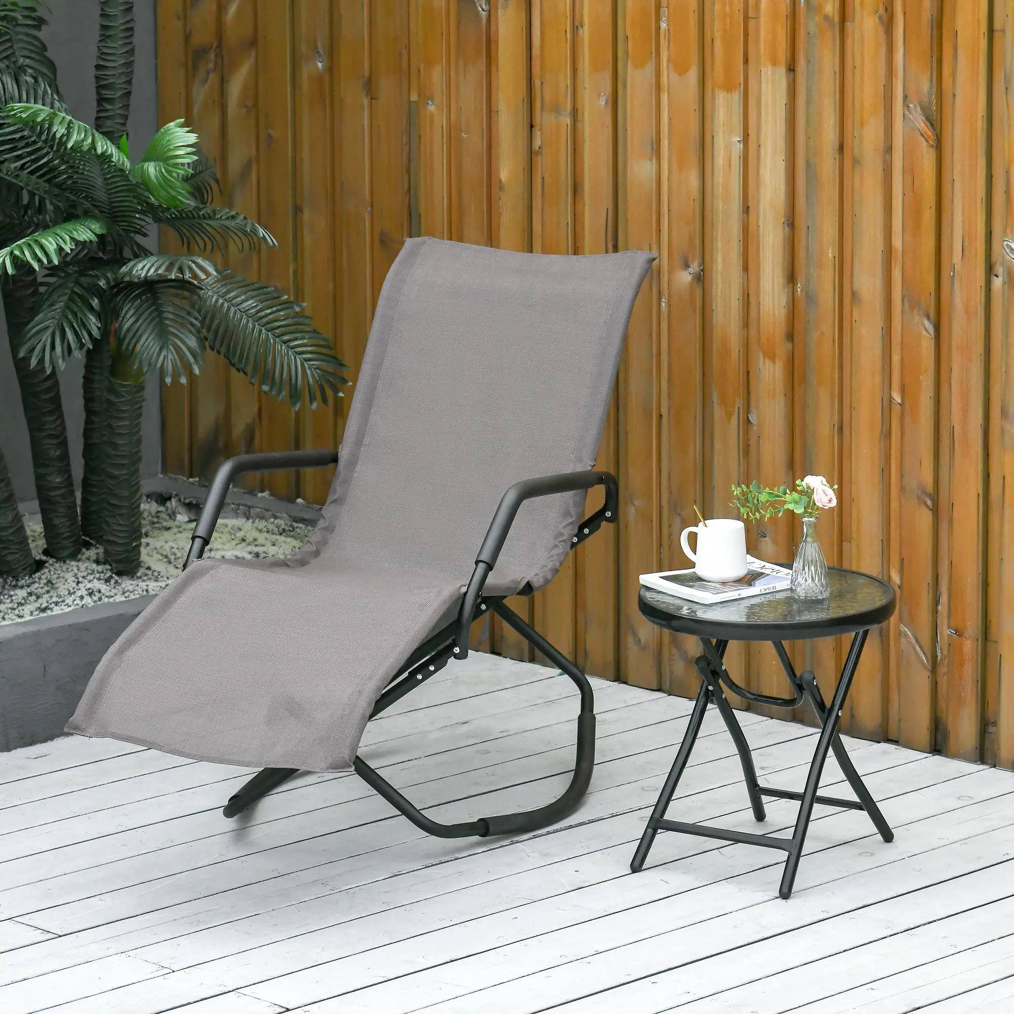 Left. Resenkos - Resenkos Outdoor Folding Rocking Chair, Foldable Chaise Lounge Pool Chair, Zero Gravity Lounge Chair, Brown - Brown.