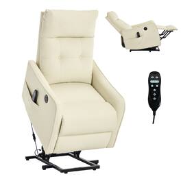 LUCKY ONE - Faux Leather Single Motor Power Lift Recliner Chair with Massage, Heat & USB Charging - Beige