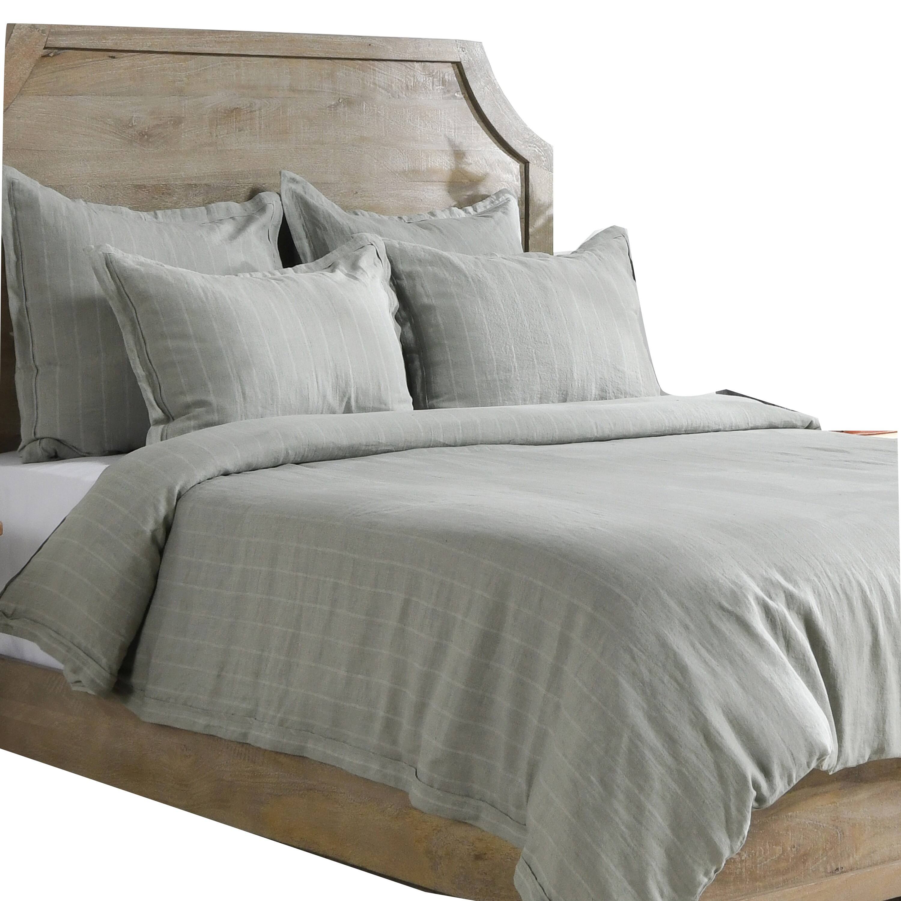 Front. Manhattan Lane - Tara Queen Size Duvet Cover, Stripe Design, Sage  Belgian Flax Linen - Green.