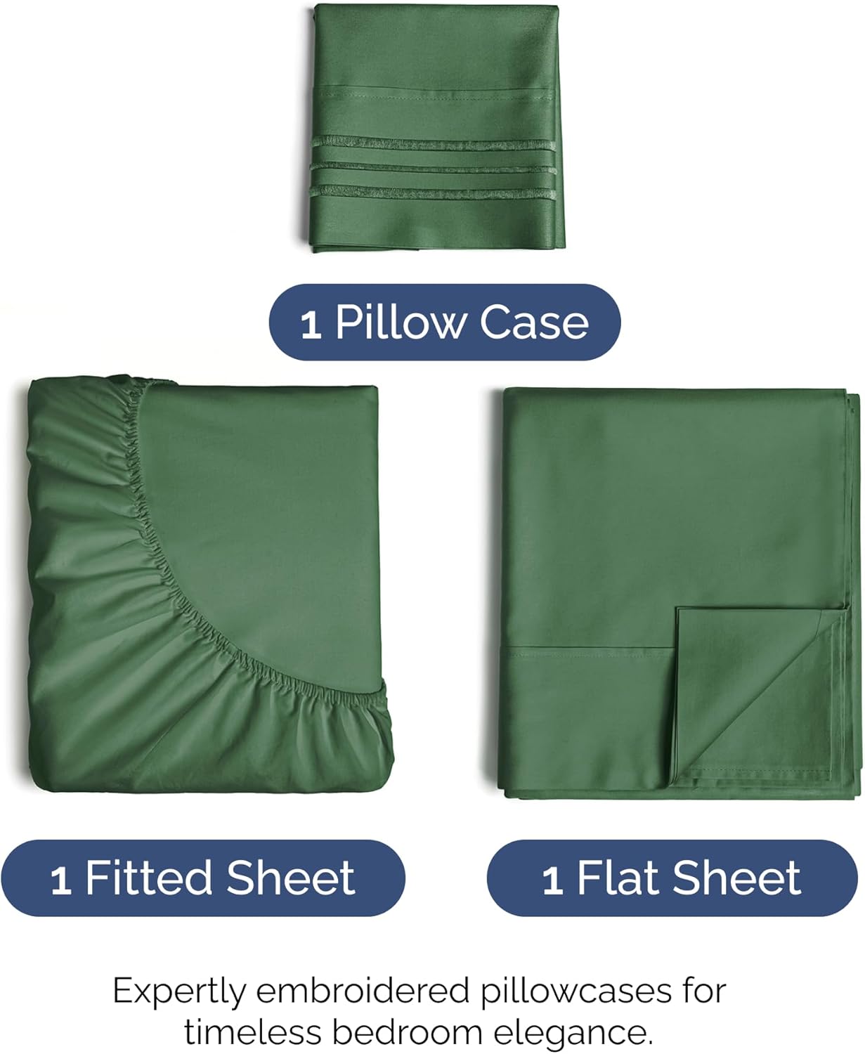 1 Pillow Case  
1 Fitted Sheet  
1 Flat Sheet  

Expertly embroidered pillowcases for timeless bedroom elegance.
