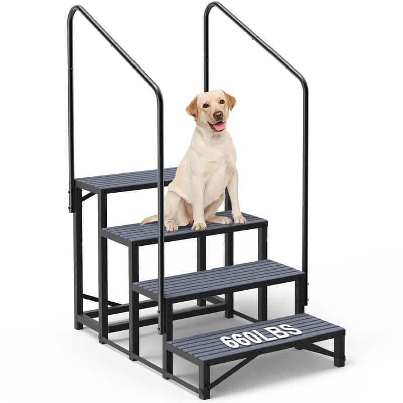 FODINGHILL - 4-Step Heavy-Duty RV Stairs with Dual Handrails, 660 lbs Load & Non-Slip Mats for Campers, Trailers, Hot Tubs - Black