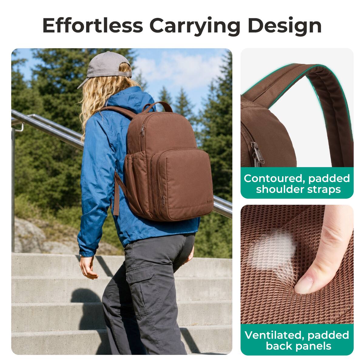 Effortless Carrying Design

- Contoured, padded shoulder straps
- Ventilated, padded back panels