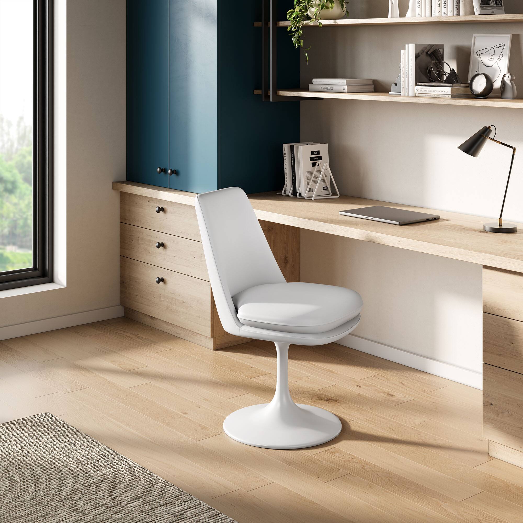 Alt View 5. Modway - Lippa Swivel Dining Vegan Leather Side Chair by Modway - White.
