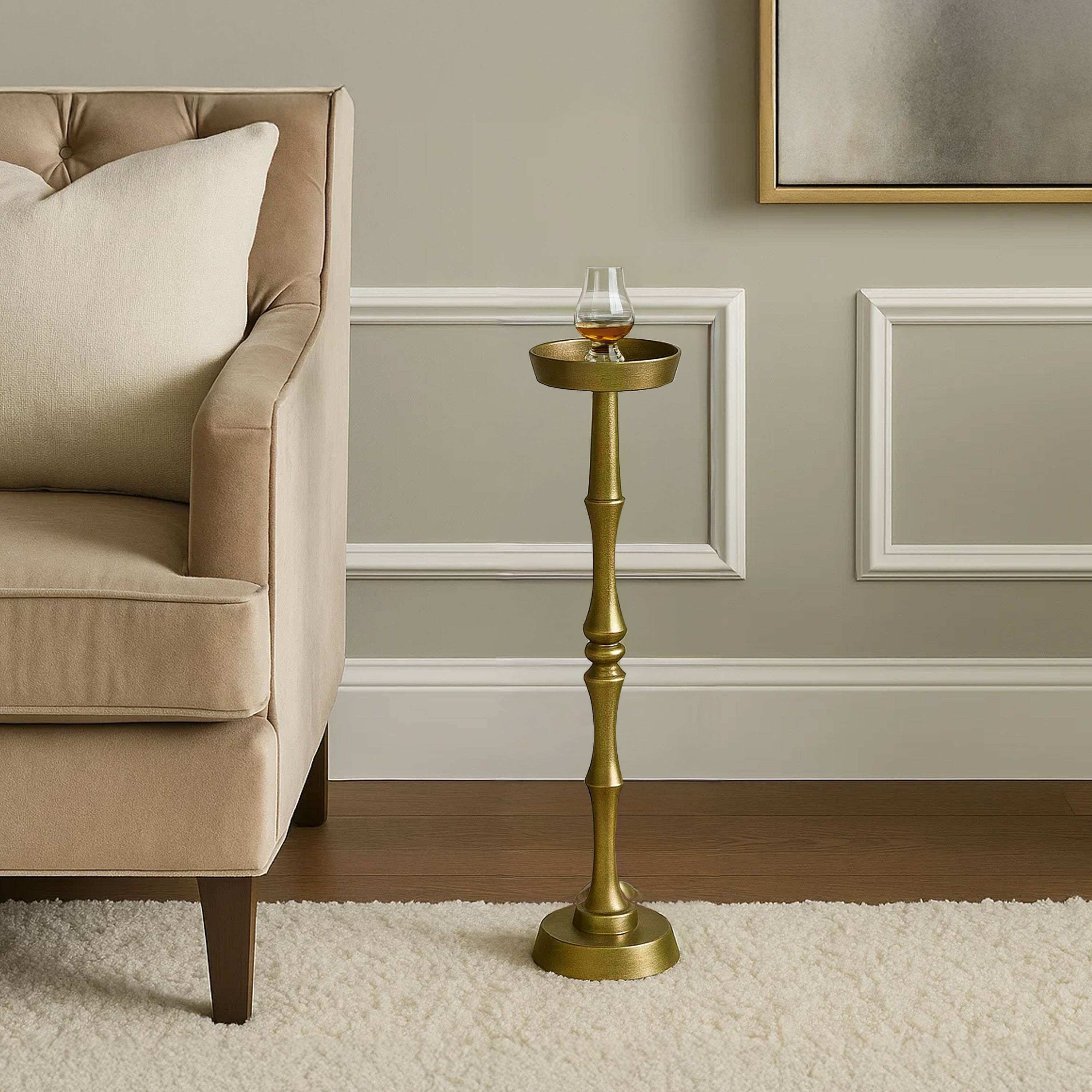 Alt View 10. Manhattan Lane - 26 Inch Side End Drink Table, Turned Pedestal Metal Base, Round Top - Brass.