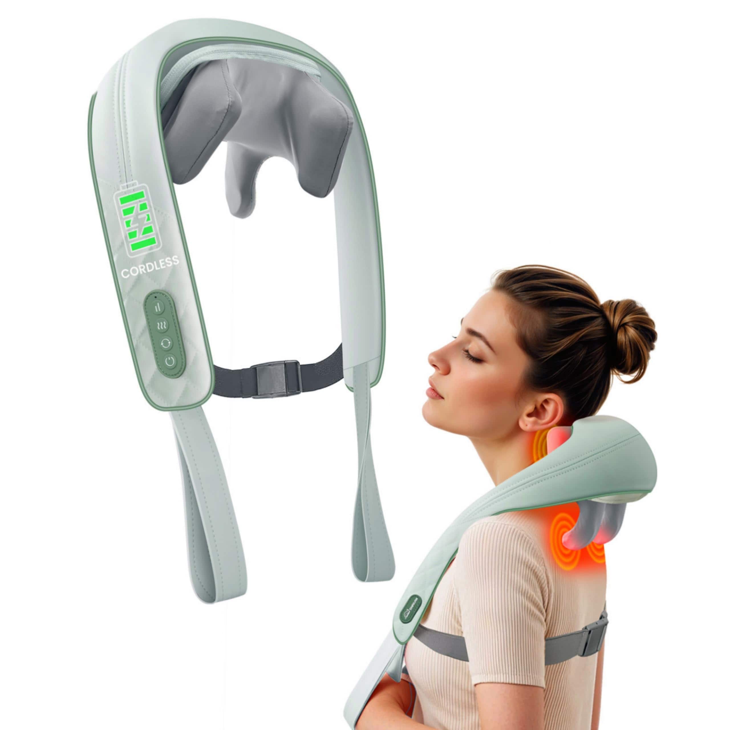 Live At Space - Cordless Neck & Shoulder Massager with Heat, Deep Tissue Kneading, Wearable, Gift for Parents - 642146669095