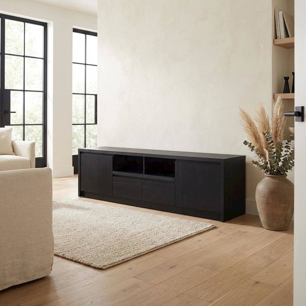 Alt View 2. FurniFact - Black 78-Inch TV Stand with Engineered Wood Media Console and Contemporary Style - Black.
