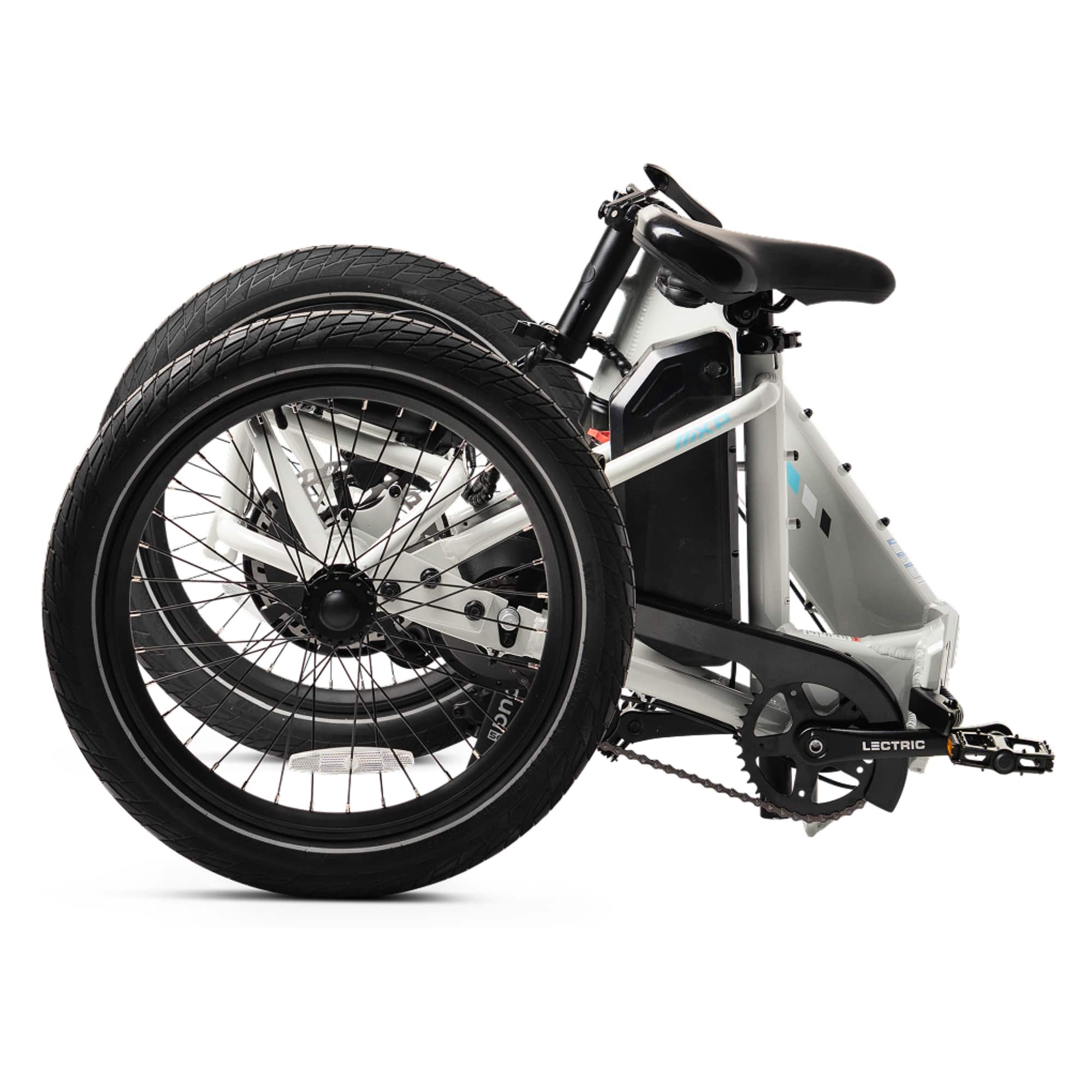 Angle. Lectric eBikes - XP Trike2 Foldable eBike (Max 50mi/14mph) + Support Seat/Suspension Seat Post/Elite Headlight - Stratus White.