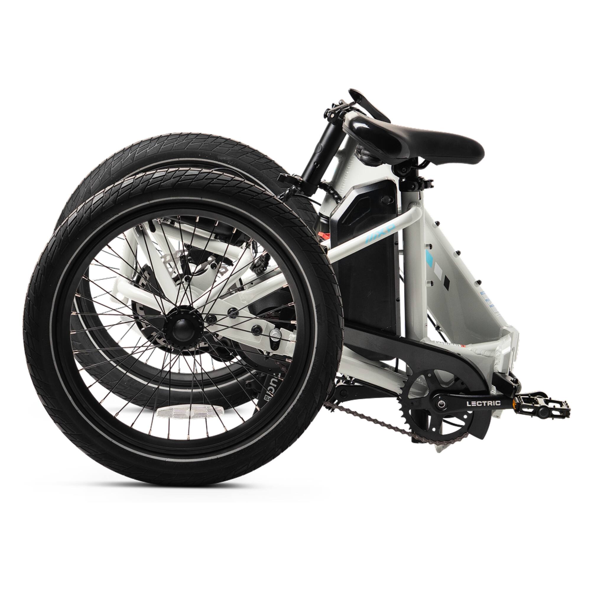 Angle. Lectric eBikes - XP Trike2 Foldable eBike (Max 50mi/14mph) + Support Seat/Suspension Seat Post/Elite Headlight - Stratus White.