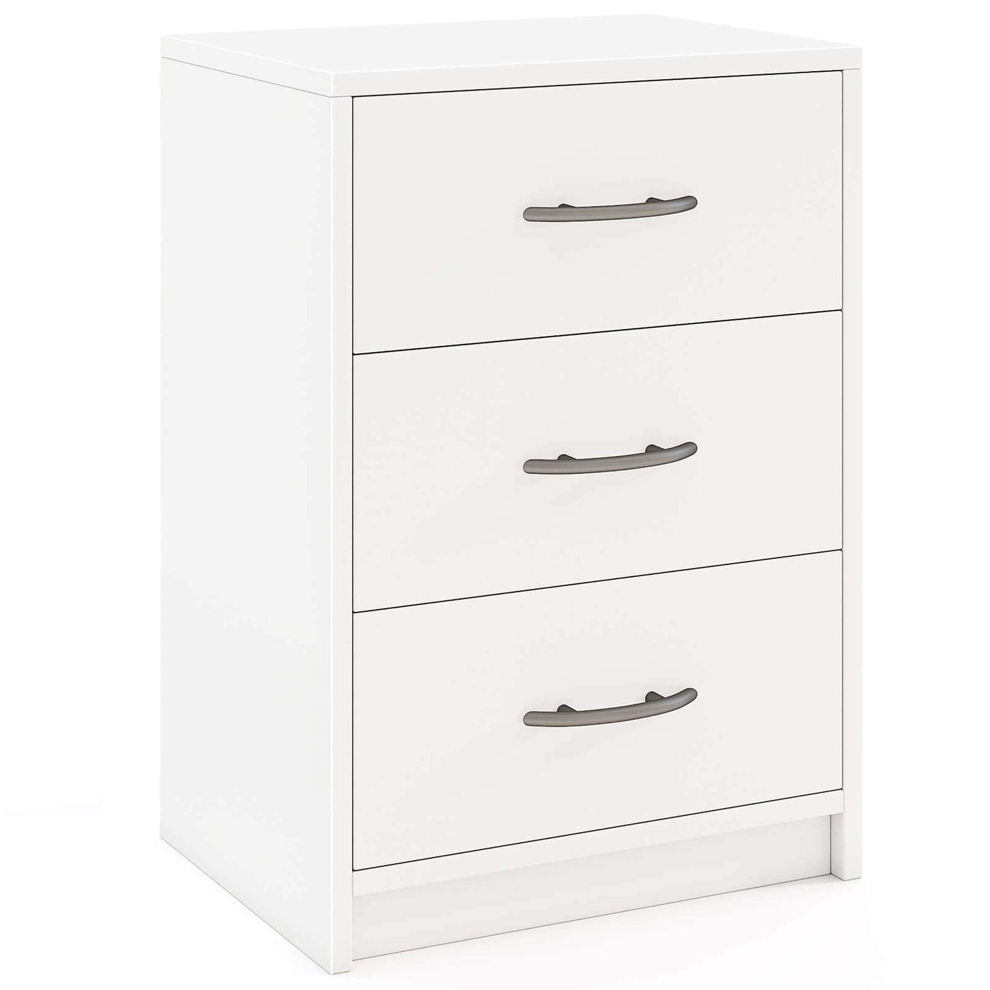 Front. Costway - 1 PCS 3-Drawer Nightstand Modern Bedside Table with Storage Anti-Toppling Kit for Bedroom - White.