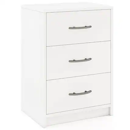 Front. Costway - 1 PCS 3-Drawer Nightstand Modern Bedside Table with Storage Anti-Toppling Kit for Bedroom - White.
