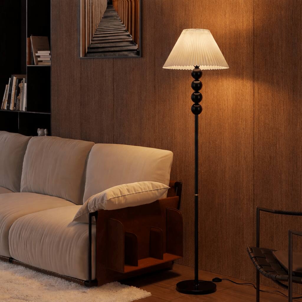 Alt View 3. Akoasm - 65" Mid-Century Modern Floor Lamp - Wood Base & Pleated Shade, 3-Temperature Bulb Included for Living Room Bedroom.