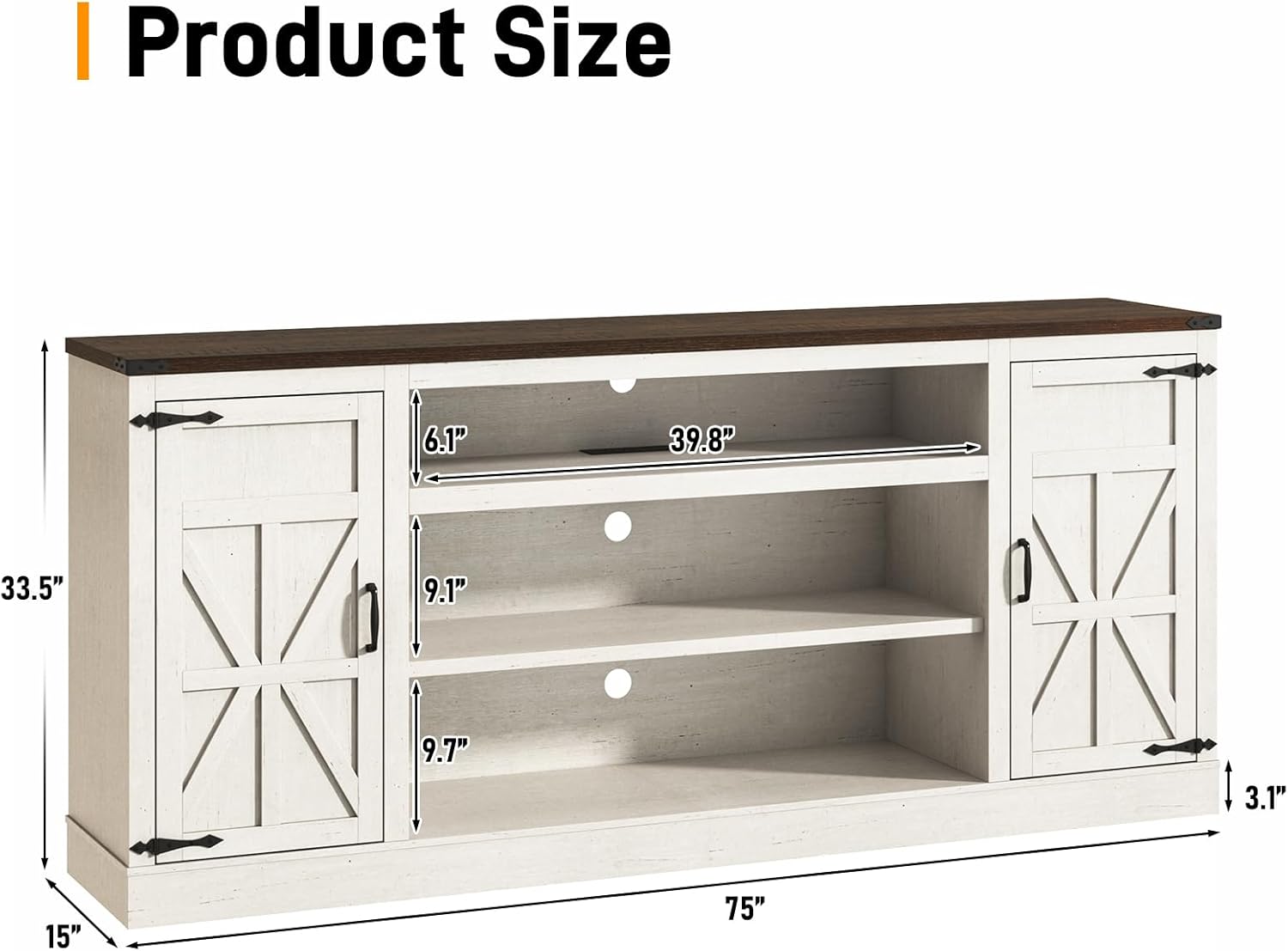 Product Size

6.1" 39.8" 33.5" 9.1" 9.7" 3.1" 15" 75"