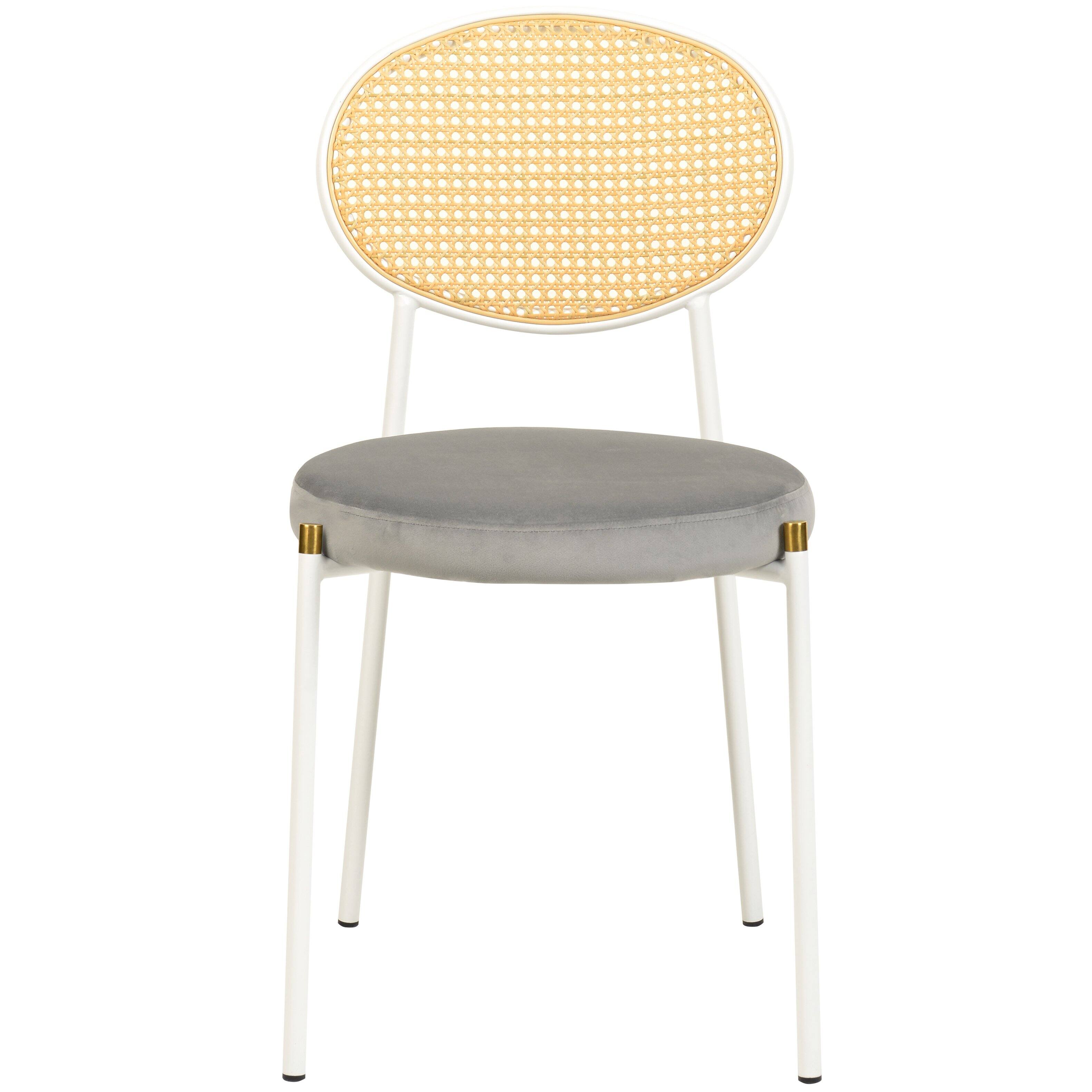 Alt View 2. LeisureMod - Euston Modern Dining Chair with Stainless Steel Frame, Breathable Rattan Backrest & Velvet Seat - Grey.