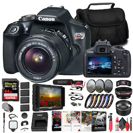 Canon - EOS Rebel T6 DSLR Camera W/ 18-55mm Lens + Monitor + Mic + 64GB Card + More