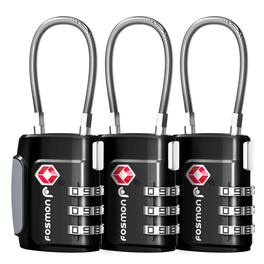 Fosmon - 3 Pack TSA Approved Luggage Lock, 3 Digit Combination Lock Easy to Set Luggage Cable Lock, Travel TSA Lock - Black