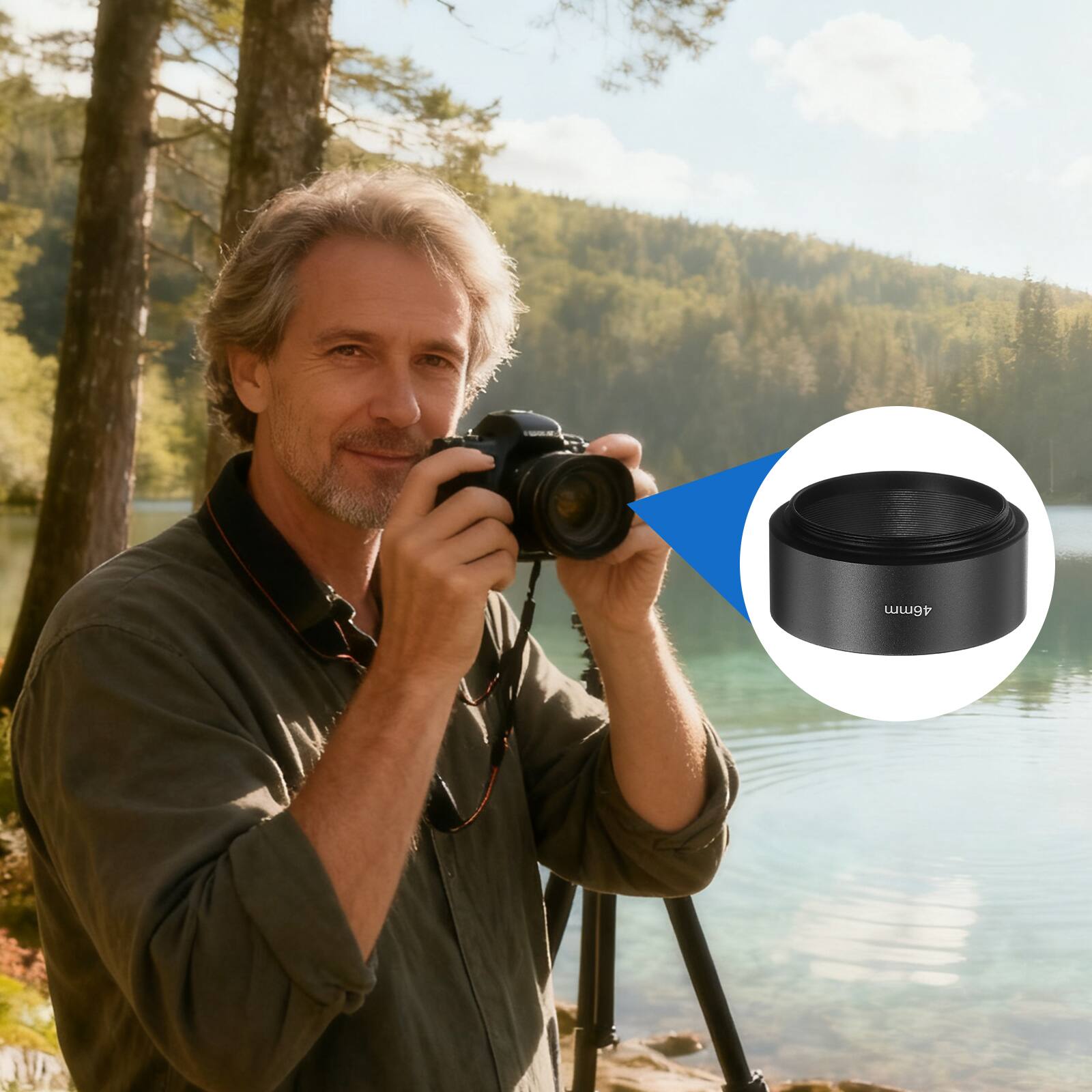 Alt View 5. Unique Bargains - 2pcs Lens Hood Shade, 46mm Mid-focus Metal Camera Cap Shade with Cleaning Cloth & Pen - Black.