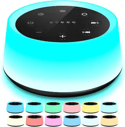 Front. FINEAK - Sound Machine with 30 Soothing Sounds 12 Colors Baby Night Light - Black.