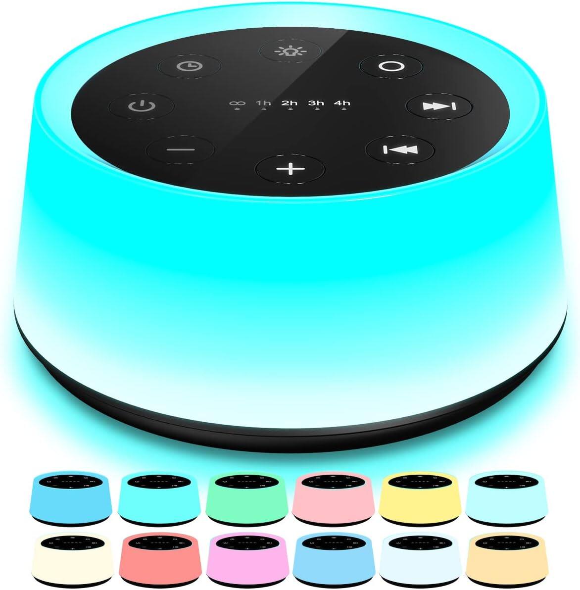 Front. FINEAK - Sound Machine with 30 Soothing Sounds 12 Colors Baby Night Light - Black.