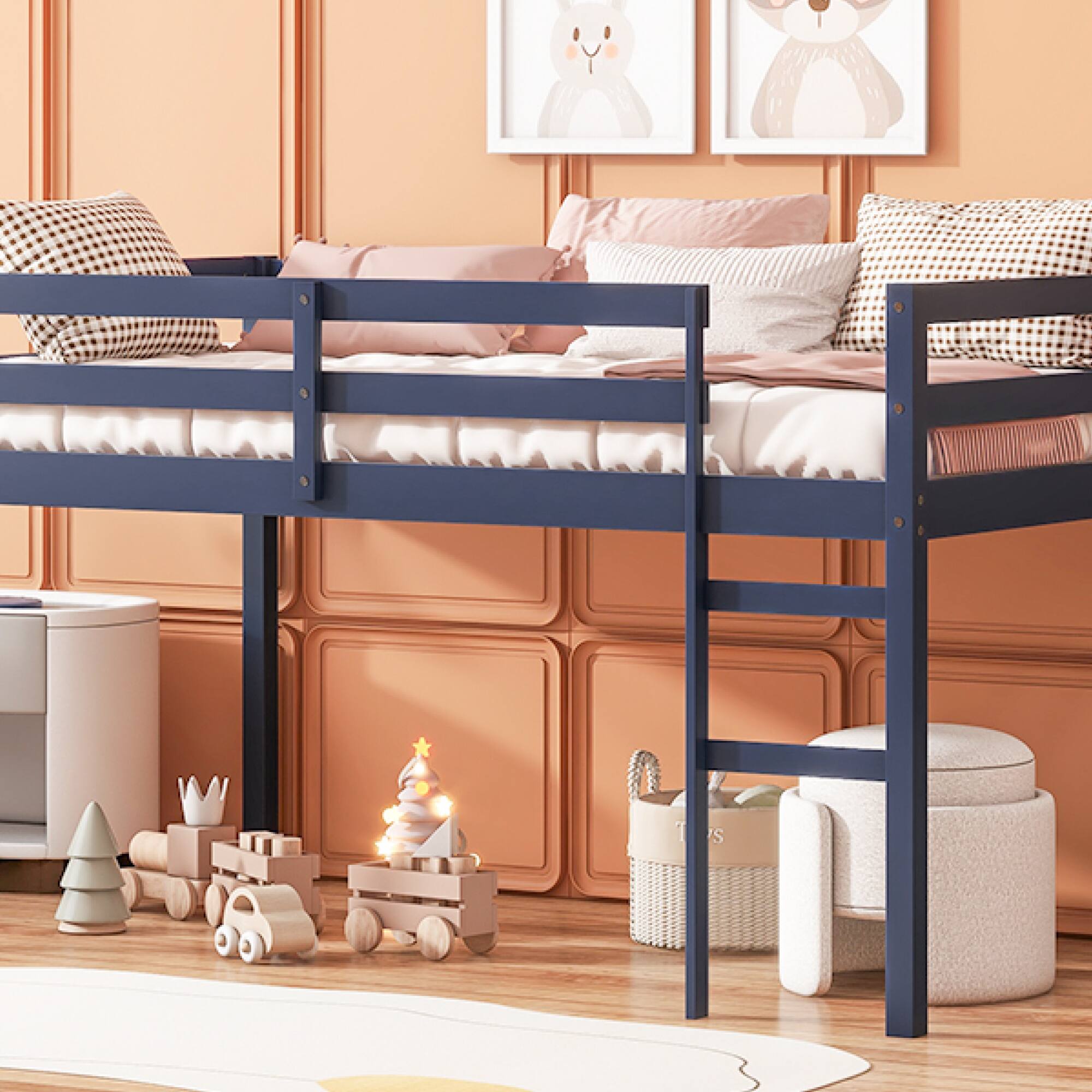 Alt View 7. GOODSILO - Solid Wood Twin Loft Bed with Ladder and Strengthened Slats for Enhanced Stability and Space Optimization - Blue.
