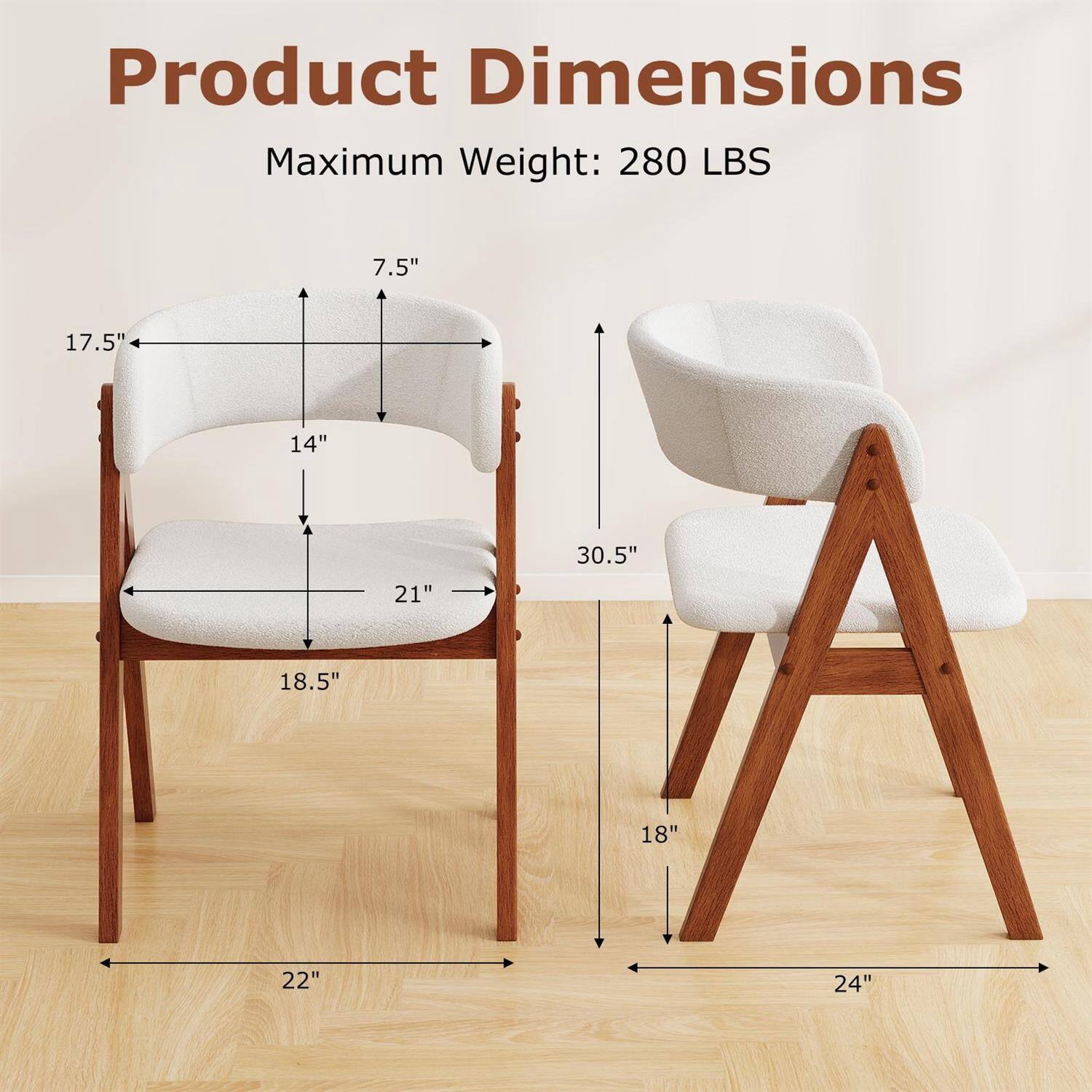 Product Dimensions  
Maximum Weight: 280 LBS  
7.5"  
17.5"  
14"  
21"  
18.5"  
22"  
30.5"  
18"  
24"