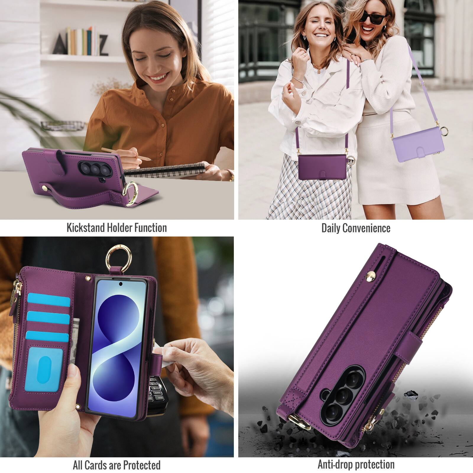 Kickstand Holder Function  
Daily Convenience  
All Cards are Protected  
Anti-drop protection