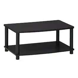 FurniFact - Dark Walnut 2-Tier Elevated TV Stand with No Tools Assembly - Brown Black