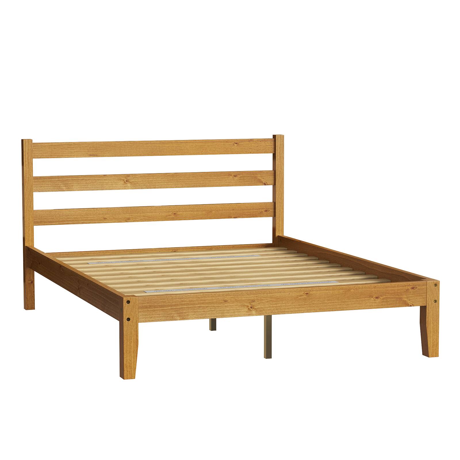Alt View 4. Bestier - Solid Wood Farmhouse Platform Bed Frame with Headboard, No Box Spring Needed, 6.5" Under Bed Storage & Quiet Design - Pine Natural.