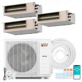 Costway - X-Pro 35000 BTU 3 Zone 9K + 9K +24K Concealed Ducted Mini Split AC, 22.5 SEER2, WiFi Enabled - White