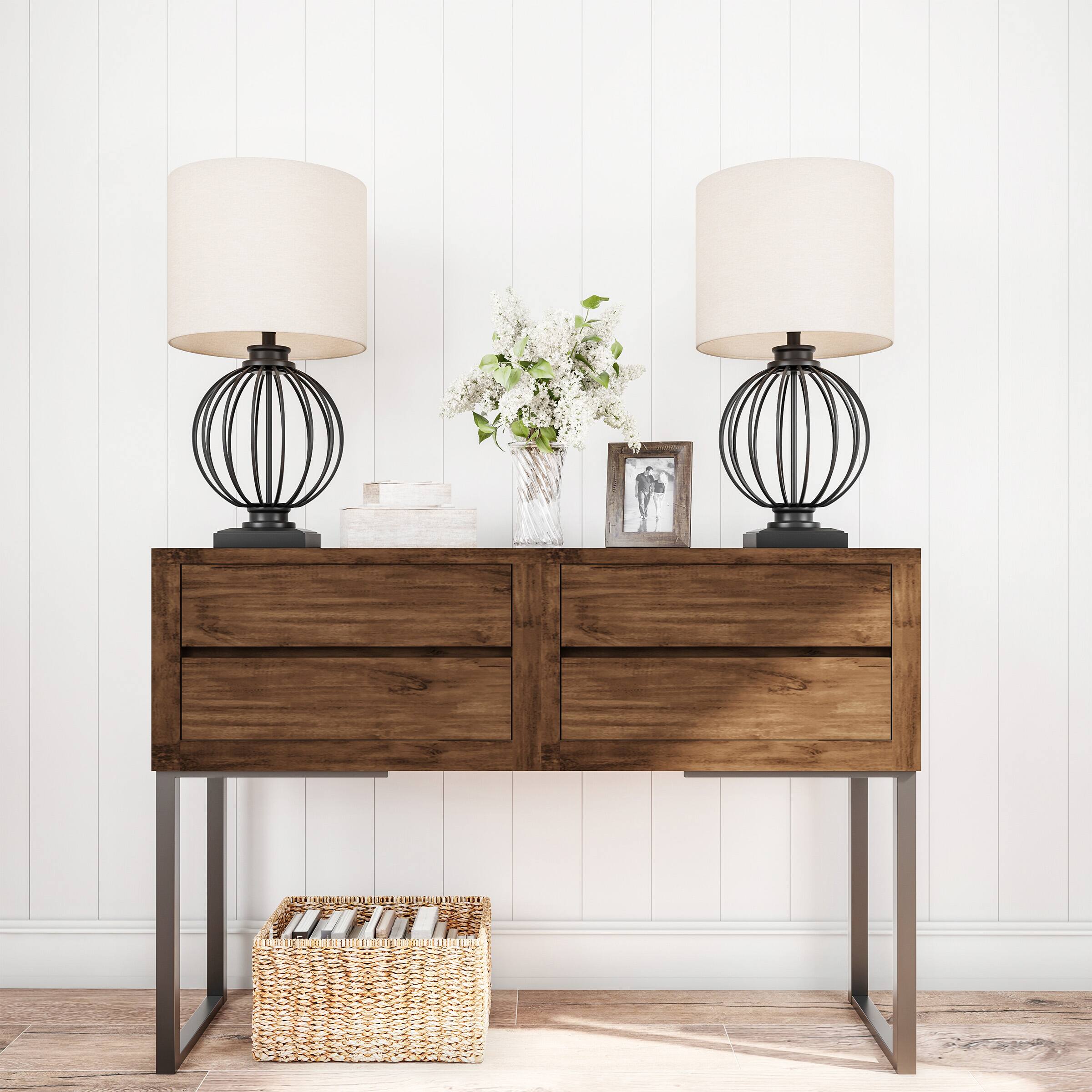 Alt View 2. Lavish Home - Set of 2 Modern Table Lamps - Matte Black and Natural Linen.