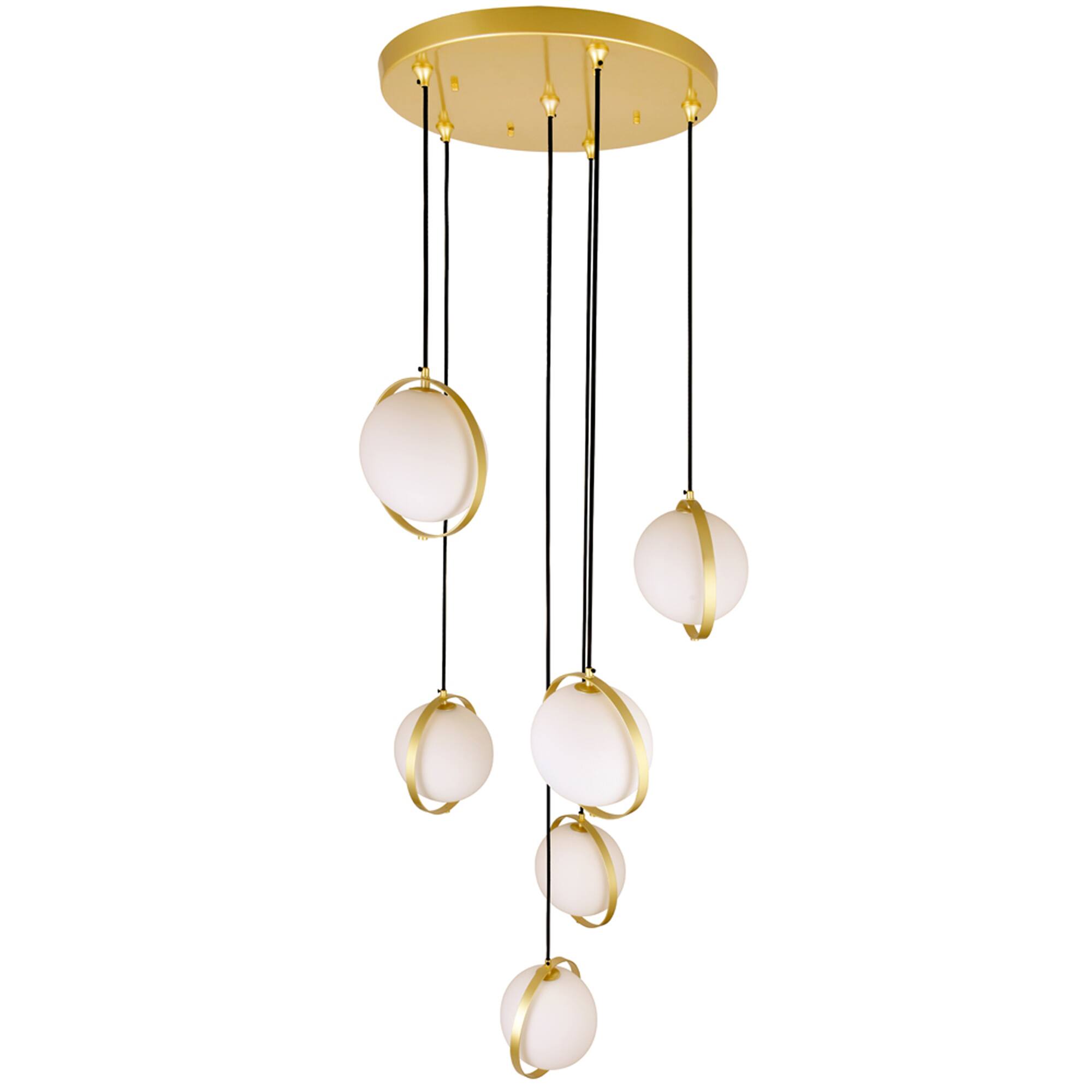 Angle. CWI Lighting - Da Vinci 6 Light Multi Light Pendant With Brass Finish - Medallion Gold.