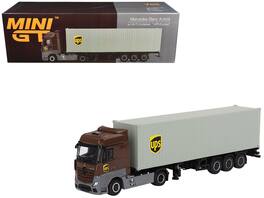 Mercedes-Benz Actros with 40' Container "UPS Europe" 1/64 Diecast Model by Mini GT - Brown And Gray