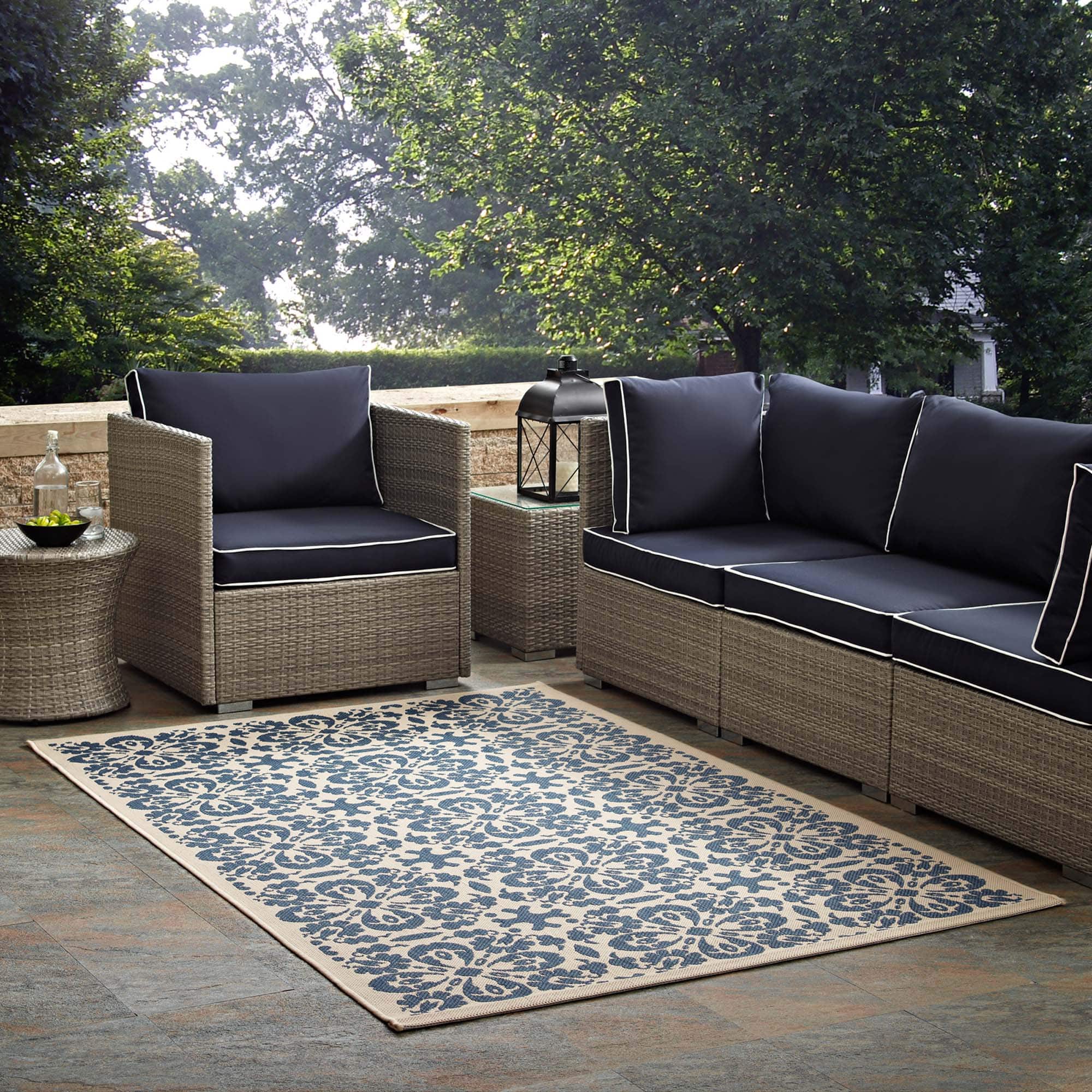 Photos - Area Rug Modway  Ariana Vintage Floral Trellis Indoor and Outdoor  - Blue and Beige R-1142C-912 