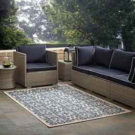 Modway - Ariana Vintage Floral Trellis Indoor and Outdoor Area Rug - Blue and Beige