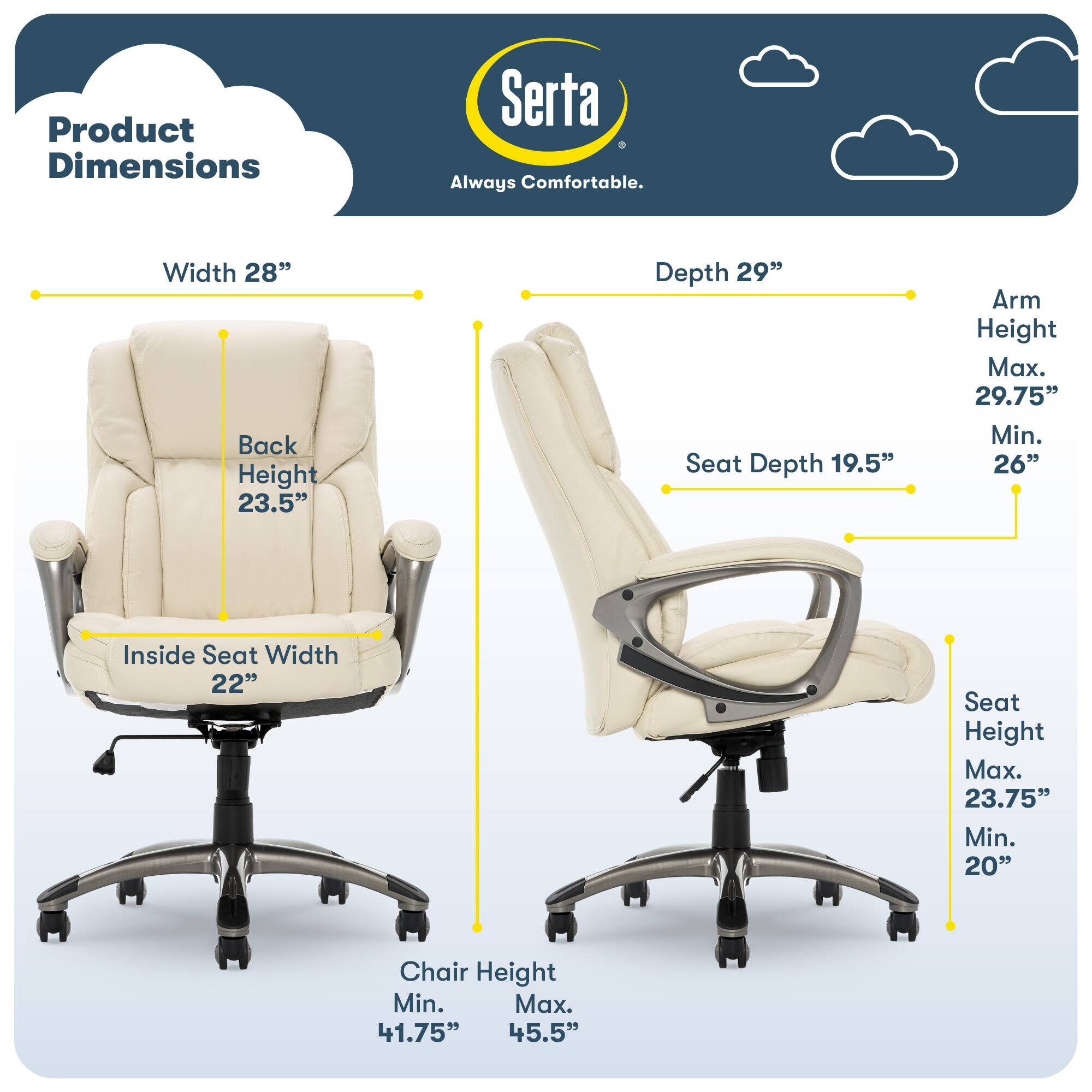 Alt View 11. Serta - Garret Bonded Leather Executive Office Chair with Premium Cushioning - Ivory White.