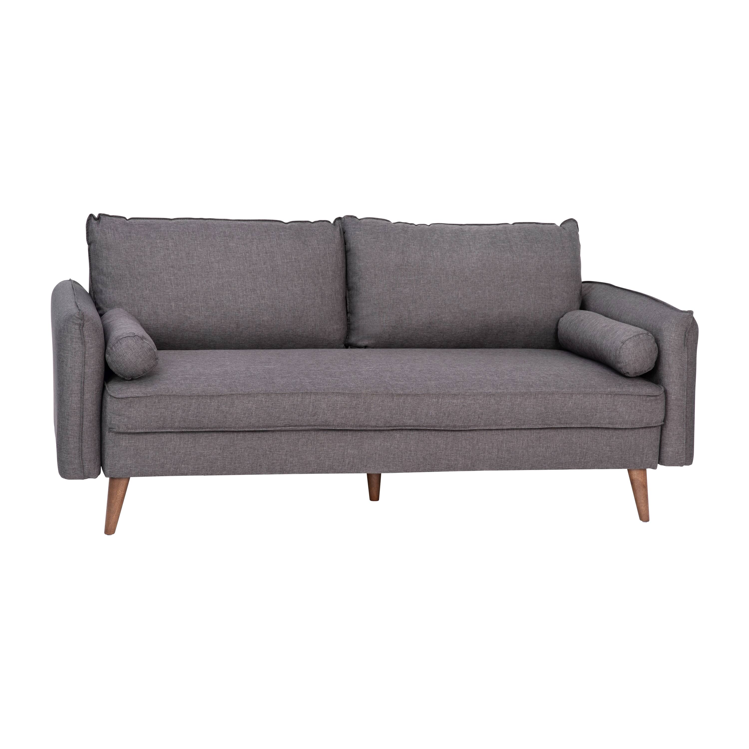 Alt View 1. Emma + Oliver - Carthage Upholstered Mid-Century Modern Pocket Spring Sofa with Wooden Legs and Removable Back Cushions - Stone Gray.