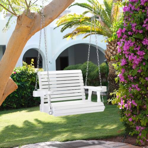 Alt View 8. Winado - 1-Person Patio Wooden Porch Swing Chair Bench Only with Hanging Chains, Cup Holders for In/Outdoor Courtyard Garden Yard - White.