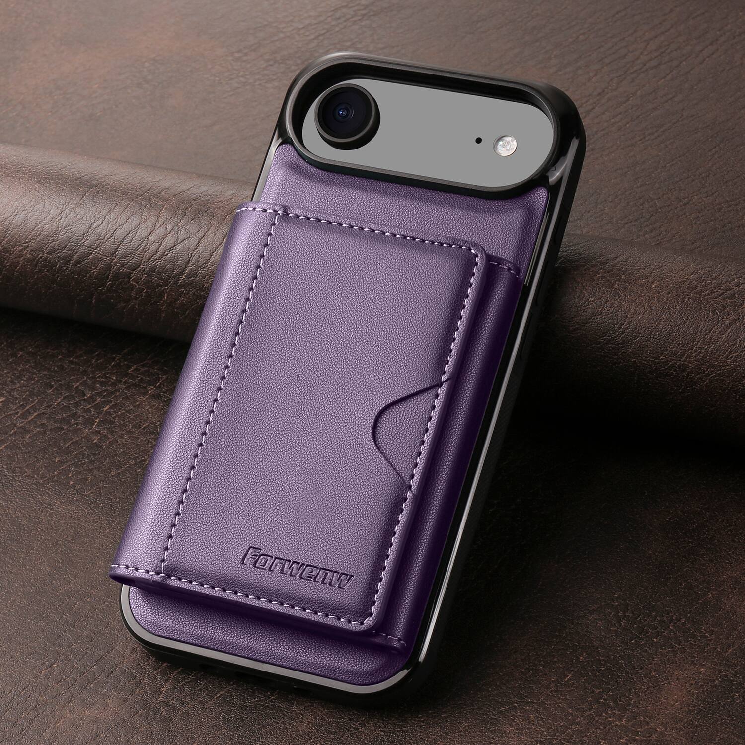 Left. Dteck - 2-in-1 Magnetic Detachable Wallet Case for Apple iPhone Air, PU Leather Shockproof Cover with Kickstand - Purple.