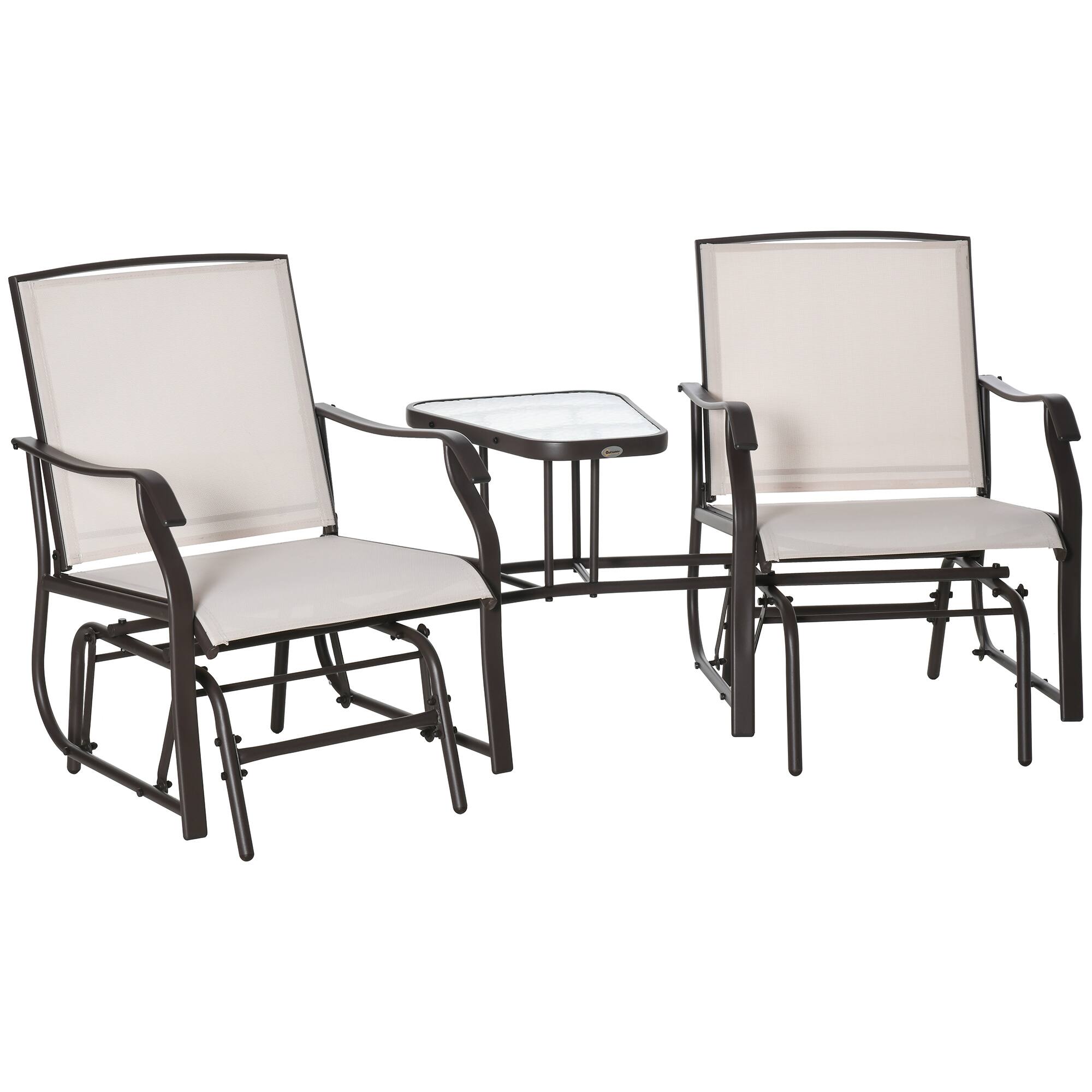 Outsunny - Outdoor Glider Chairs with Coffee Table, Patio 2-Seat Rocking Chair Swing Loveseat with Breathable Sling for Backyard - Beige price history on PriceWatchPro