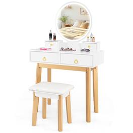 Gymax - Vanity Set w/ LED Lighted Mirror Makeup Dressing Table w/ Soft Cushioned Stool - White