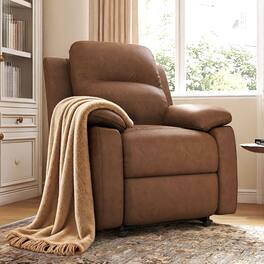 Brick Attic - 31.9" Wide Padded Manual Recliner Chair, Waterproof Faux Leather Adjustable Backrest with Extendable Footrest - Brown